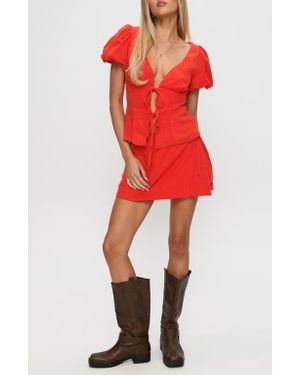 Princess Polly Gulliver Side Tie Linen Blend Miniskort - Red