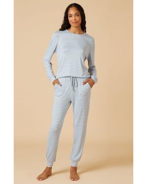 Softies Dream Jersey Long Sleeve Crew Neck Lounge Set With Jogger Pant - Blue