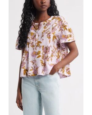 Treasure & Bond Floral Pleated Boxy Top - Multicolor