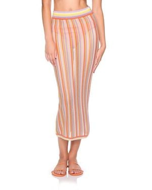 Susana Monaco Stripe Open Stitch Midi Sweater Skirt - Pink