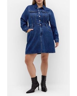 City Chic Liora Long Sleeve Denim Shirtdress - Blue