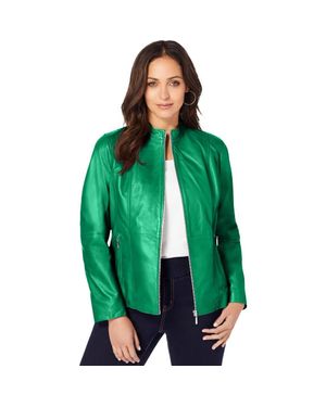 Jessica London Zip Front Leather Jacket - Green