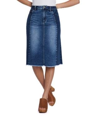 Wash Lab Denim Two-Tone Raw Hem Denim Skirt - Blue