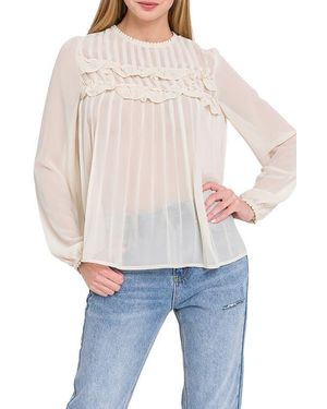 Endless Rose Ruffle & Lace Detail Chiffon Blouse - White