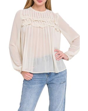 Endless Rose Ruffle & Lace Detail Chiffon Blouse - White