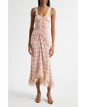 Cinq À Sept Stevie Ikat Roses Ruched Sleeveless Midi Dress - Multicolor