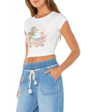 Roxy Beach Day Crop Graphic T-Shirt - Blue