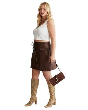 June + Vie Faux Leather Mini Skirt - Brown