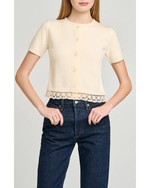Wayf Carine Lace Trim Button Front Cardigan - Blue