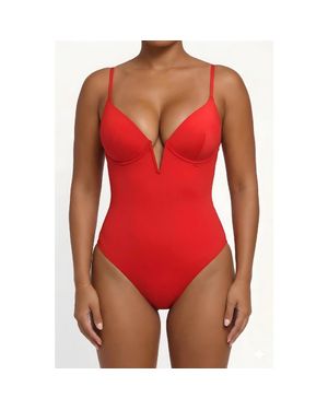 Popilush Shapewear Plunging V Slimming One-Piece Swimsuit - Red