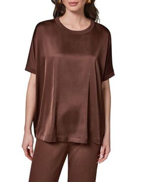 Donna Karan Satin Short Sleeve Top - Brown