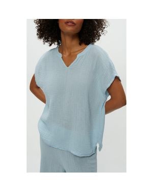 Michael Stars Naomi Split Neck Gauze Top - Blue