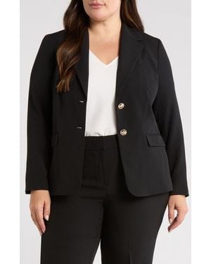 Kasper Stretch Crepe Two-Button Blazer - Black