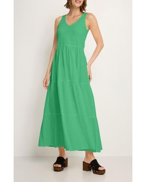 Lascana Smocked V-Neck Maxi Dress - Green