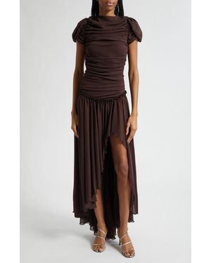 Siedres Adeline Open Back Semisheer Chiffon Maxi Dress - Brown