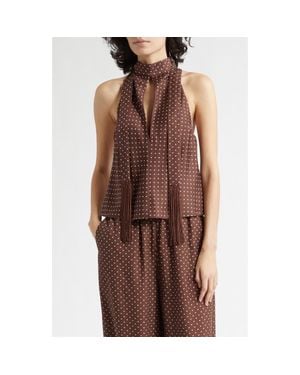 Posse Phoebe Polka Dot Keyhole Halter Neck Top - Brown