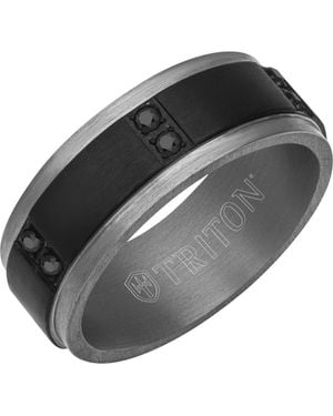 Triton 8Mm Tantalum Ring With Vertical Channel Set Sapphires And Flat Edge - Gray