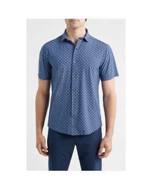 Johnston & Murphy Xc+ Motion Geo Print Short-Sleeve Performance Knit Button-Up Shirt - Blue