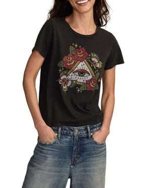 Lucky Brand Tattoo Pyramid Eye Rhinestone Cotton Graphic T-Shirt - Black