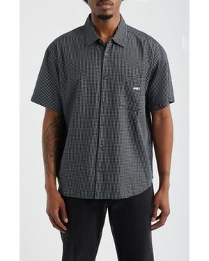 Obey Bigwig Frank Check Short Sleeve Button-Up Shirt - Gray