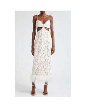 Likely Sarah Cutout Lace Feather Trim Maxi Dress - White