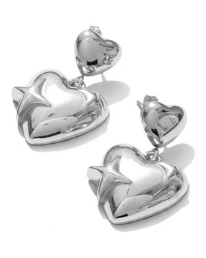 Joey Baby Heart Sculptural Stainless Steel Stud Earrings - Metallic