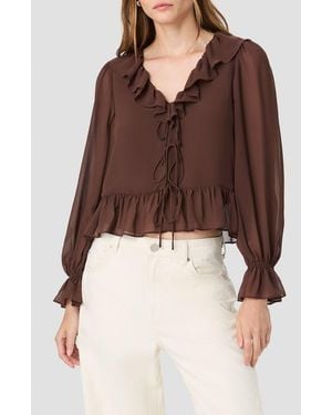 French Connection Marina Ruffled Chiffon Top - Brown
