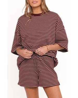 Petal & Pup Hellen Stripe Knit Cotton Top & Shorts Set - Red