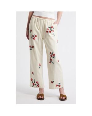 The Great The Easy Pant Embroidered Floral Cotton Crop Pants - Natural