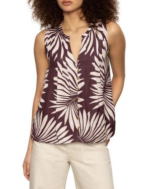 Sanctuary The Harmony Palm Pintuck Pleat Linen Blend Tank - Multicolor