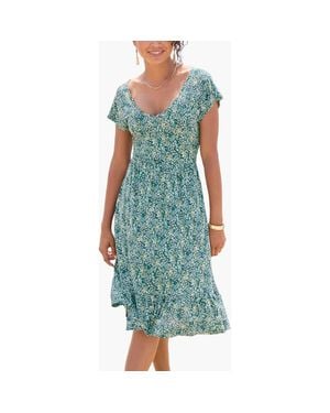 Lascana V-Neck Flounce Dress - Blue