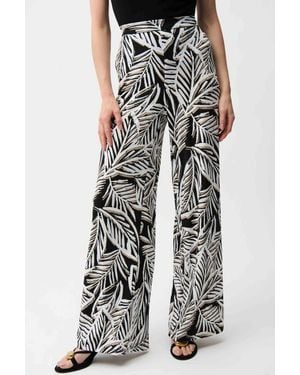 Joseph Ribkoff Silky Knit Tropical Print Wide Leg Pull-On Pants - Black