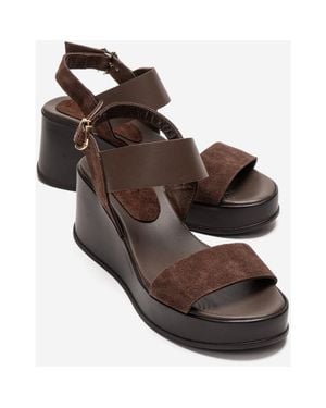 Forever & Always Shoes Lolanthe Leather Wedge Sandal - Brown
