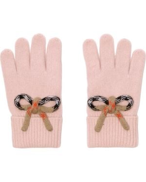 Burberry Check Bow Wool Cashmere Gloves - Pink