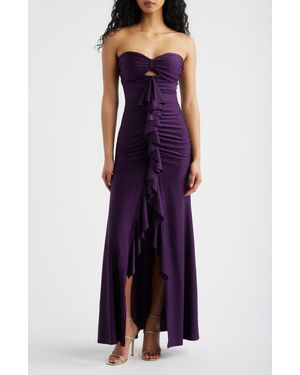 Emerald Sundae Strapless Ruffle Sateen Gown - Purple