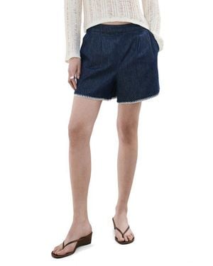 Mango Pleated Pull-On Denim Shorts - Blue