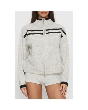 Princess Polly Overstayed Stripe Knit Jacket - Gray