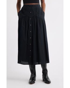 Treasure & Bond Pintuck Cotton Midi Skirt - Black