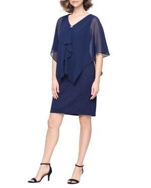 Sl Fashions Glitter Chiffon & Knit Sheath Dress - Blue