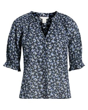 Caslon Pintucked Short Sleeve Popover Top - Blue