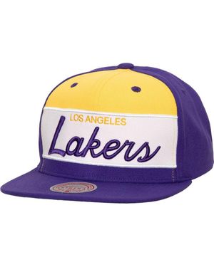 Mitchell & Ness Los Angeles Lakers Retro Sport Color Block Script Snapback Hat - Purple