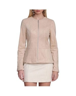 Bagatelle Peplum Faux Suede Jacket - Natural