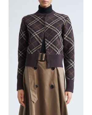 Burberry Georgette Check Wool & Cashmere Blend Cardigan - Brown
