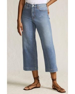 Lands' End Plus Size Denim High Rise Wide Leg Crop Jeans - Blue