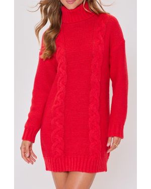 Vici Collection Olivia Turtleneck Long Sleeve Mini Sweater Dress - Red