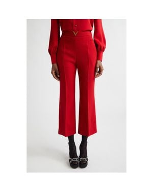 Valentino Wool Crepe Crop Flare Pants - Red