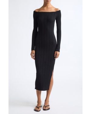 Helmut Lang Open Rib Long Sleeve Midi Dress - Black