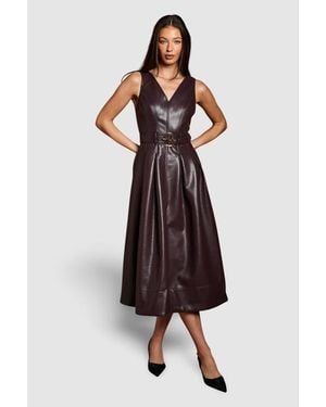 Coast Sleeveless Pu Belted Dress - Brown