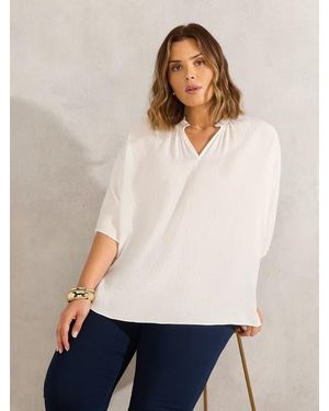 Live Unlimited Dolman Sleeve Gathered Neck Top - White