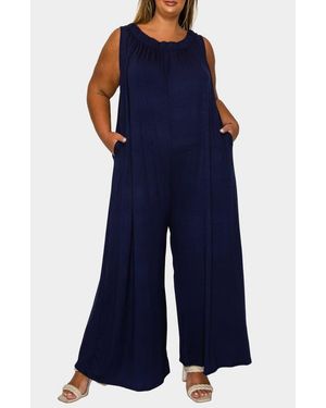 L I V D Olson Pocket Wide Leg Jumpsuit - Blue